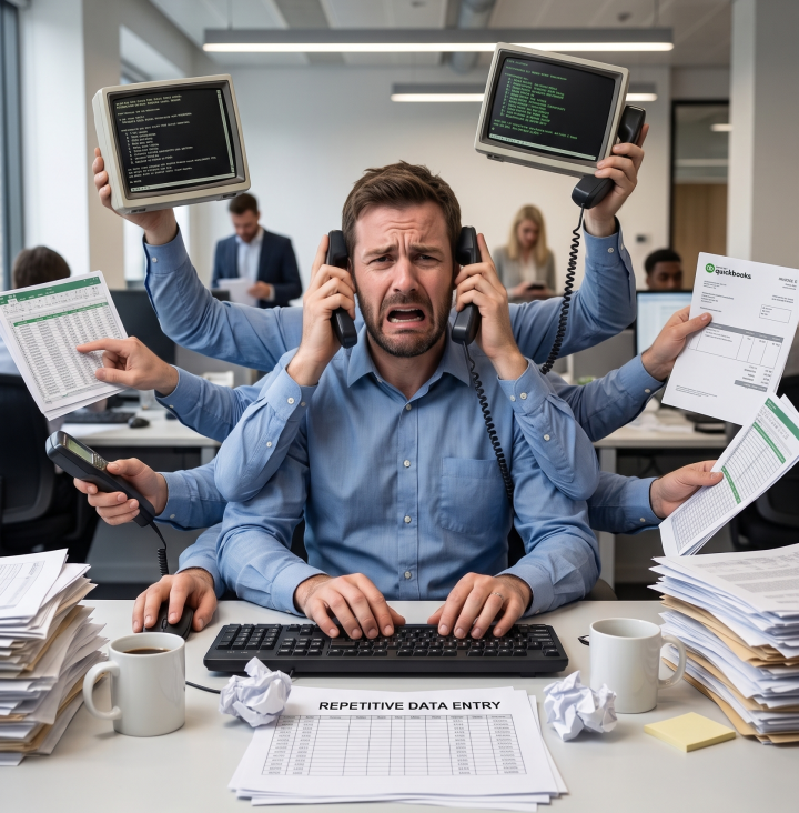 repetitive admin tasks bespoke software custom solutions wasted time reports frustration